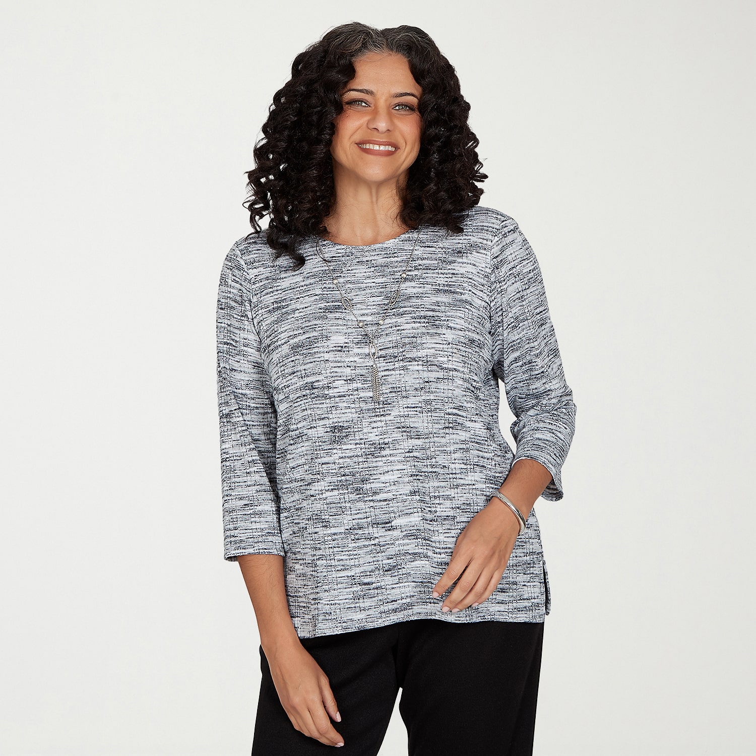 Alfred Dunner Womens Crew Neck 3/4 Sleeve T-Shirt