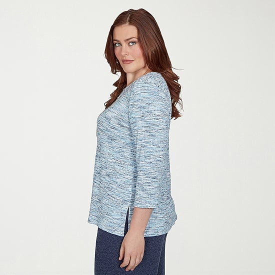 Alfred Dunner Classics Womens Crew Neck 3/4 Sleeve T-Shirt