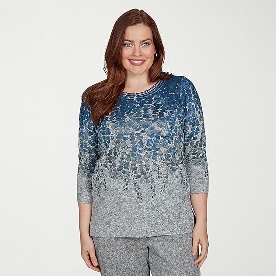 Alfred Dunner Classics Womens Cowl Neck 3/4 Sleeve T-Shirt