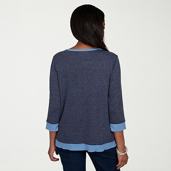 Alfred Dunner Classics Womens Crew Neck 3/4 Sleeve T-Shirt
