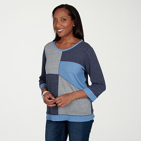 Alfred Dunner Classics Womens Crew Neck 3/4 Sleeve T-Shirt