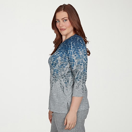 Alfred Dunner Classics Womens Cowl Neck 3/4 Sleeve T-Shirt
