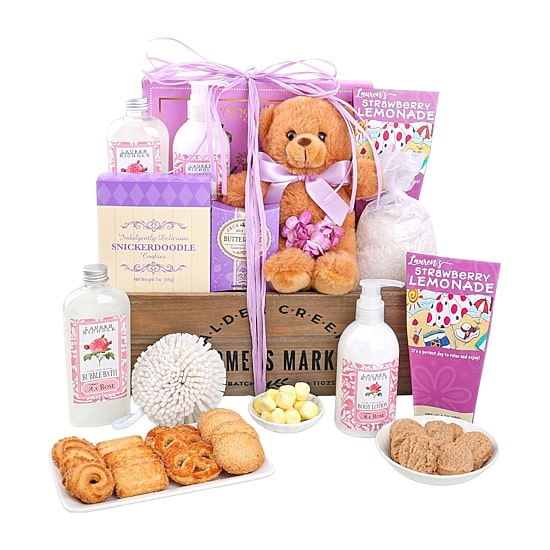 Alder Creek Pampered Rose Self Care Gift Basket Food Set