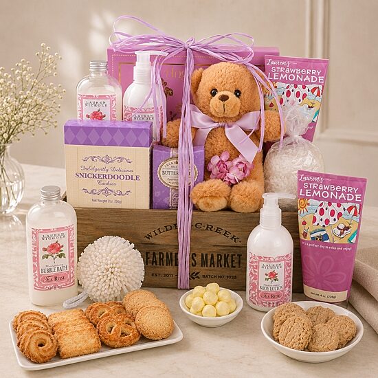 Alder Creek Pampered Rose Self Care Gift Basket Food Set