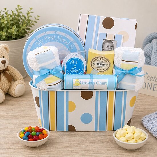 Alder Creek Welcome To The World Boy Basket Food Set