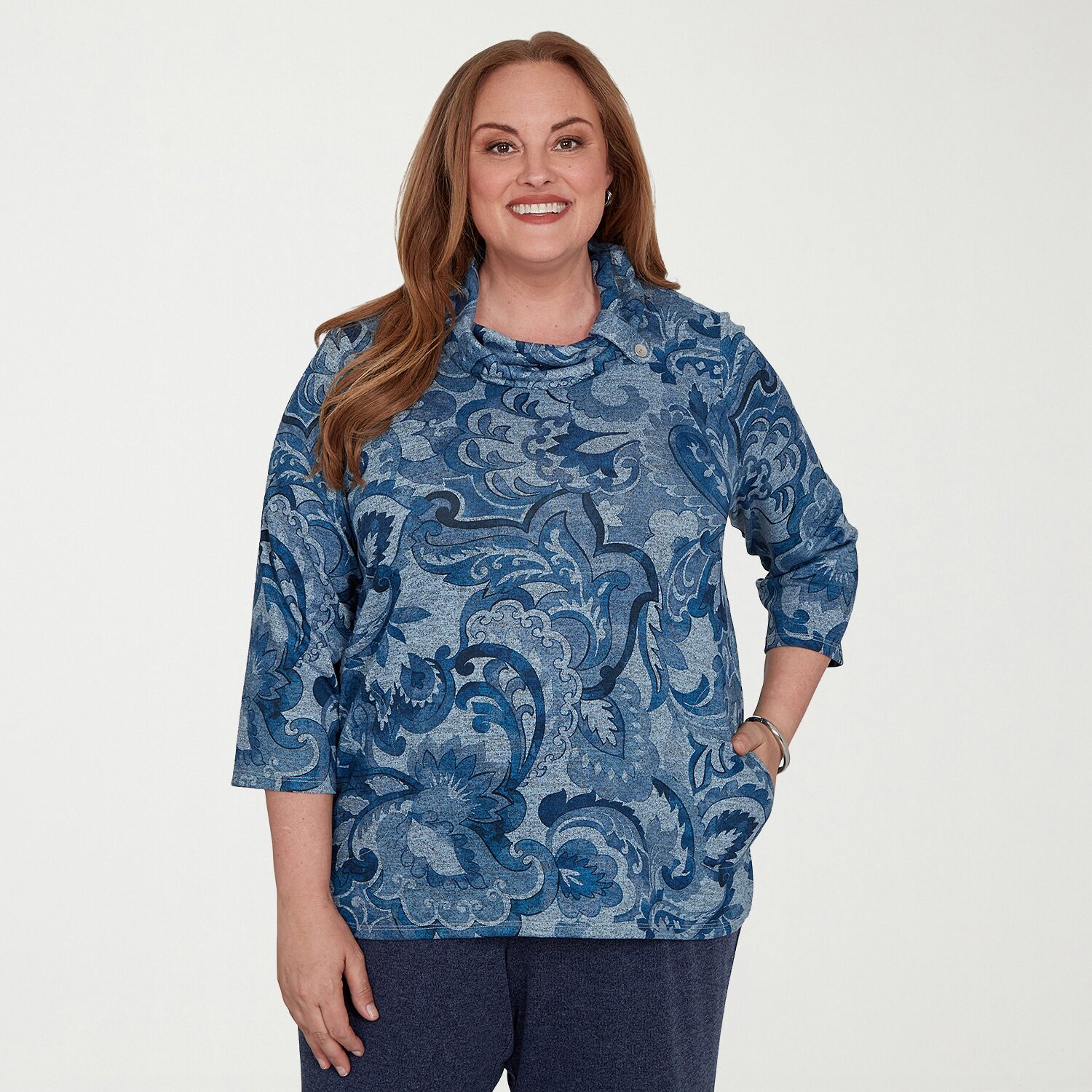 Alfred Dunner Womens Plus Crew Neck 3/4 Sleeve T-Shirt