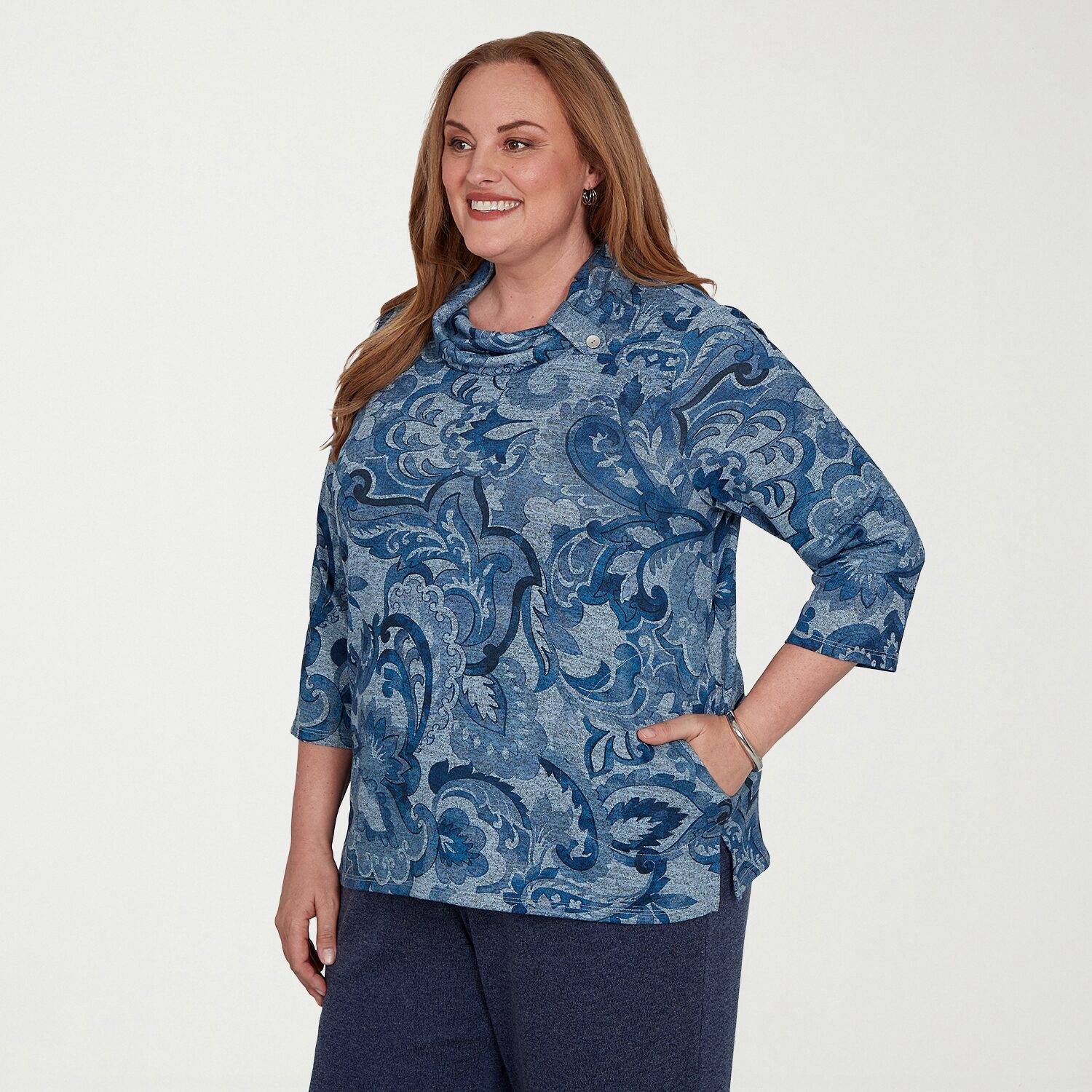 Alfred Dunner Womens Plus Crew Neck 3/4 Sleeve T-Shirt
