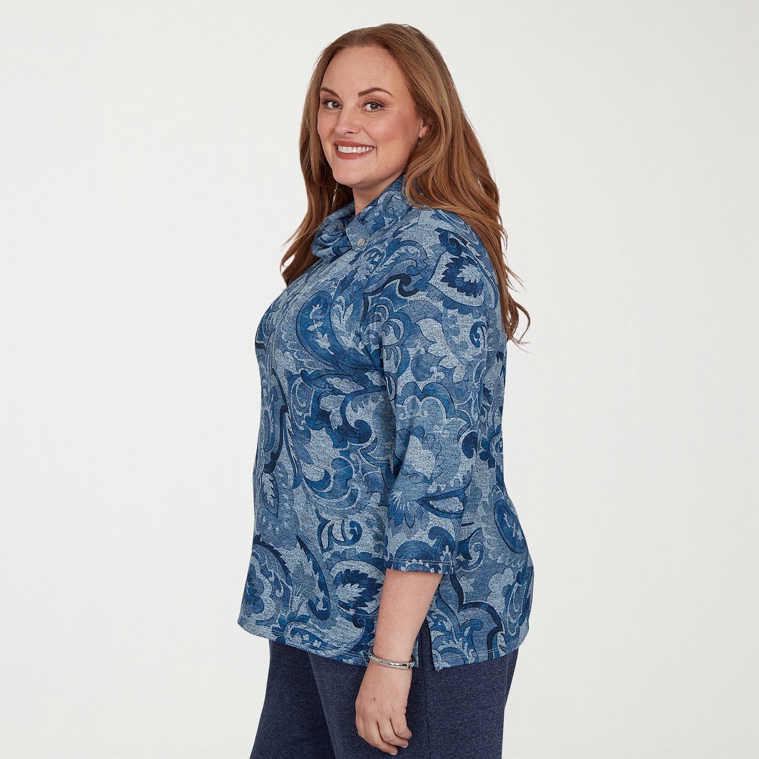 Alfred Dunner Womens Plus Crew Neck 3/4 Sleeve T-Shirt