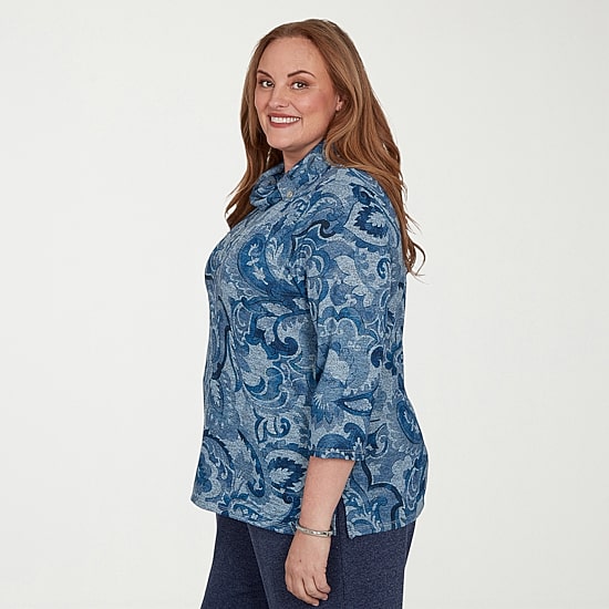Alfred Dunner Classics Womens Plus Crew Neck 3/4 Sleeve T-Shirt