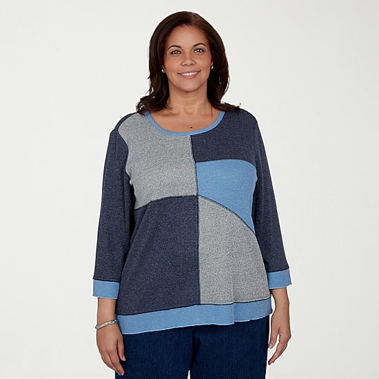 Alfred Dunner Classics Womens Plus Crew Neck 3/4 Sleeve T-Shirt