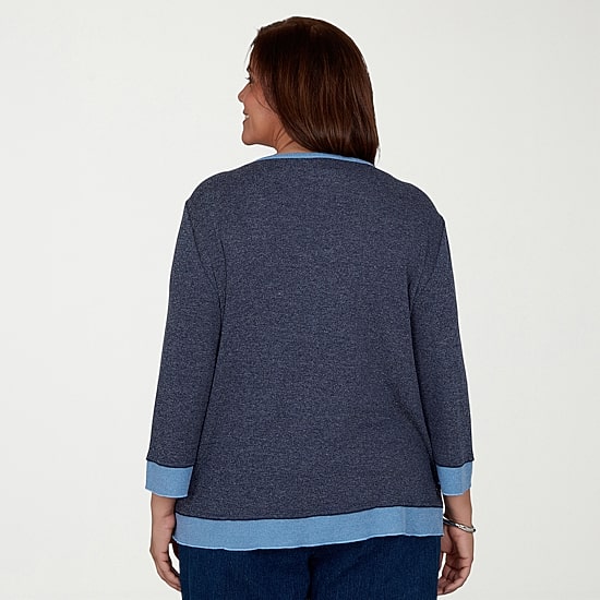 Alfred Dunner Classics Womens Plus Crew Neck 3/4 Sleeve T-Shirt