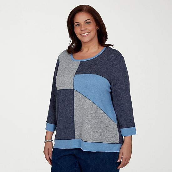 Alfred Dunner Classics Womens Plus Crew Neck 3/4 Sleeve T-Shirt