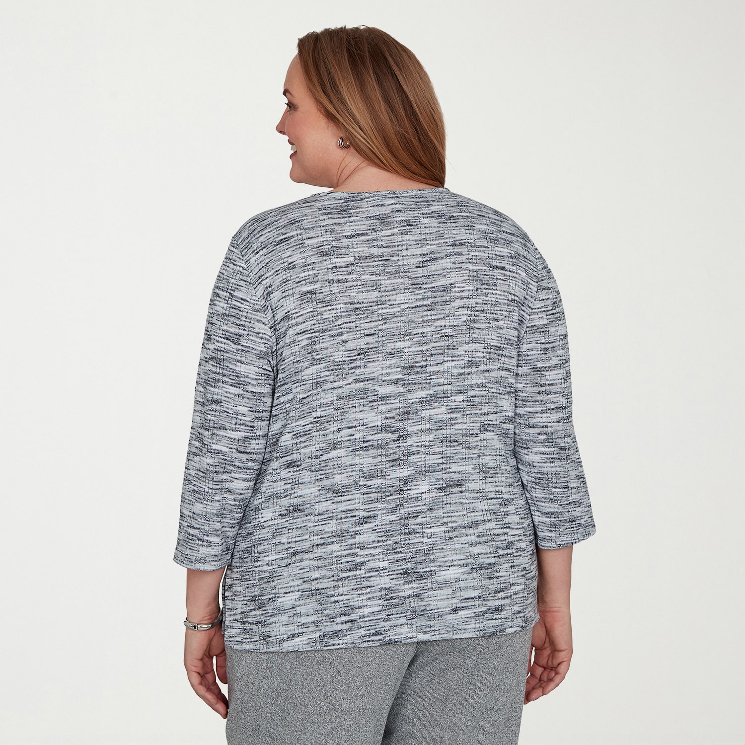 Alfred Dunner Womens Plus Crew Neck 3/4 Sleeve T-Shirt