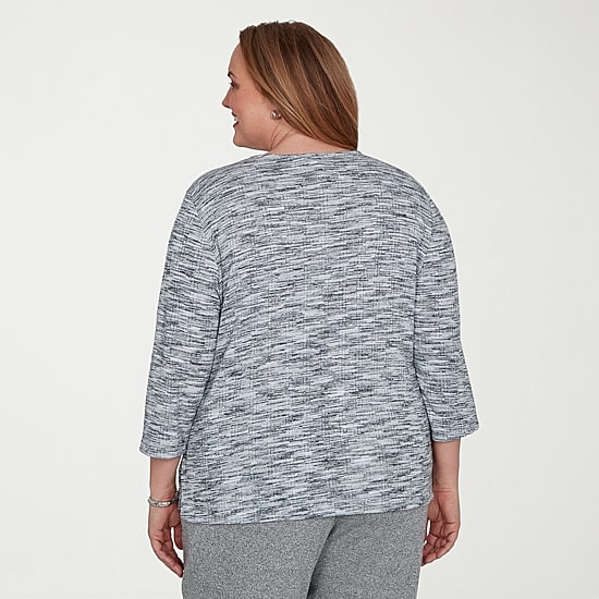 Alfred Dunner Classics Womens Plus Crew Neck 3/4 Sleeve T-Shirt