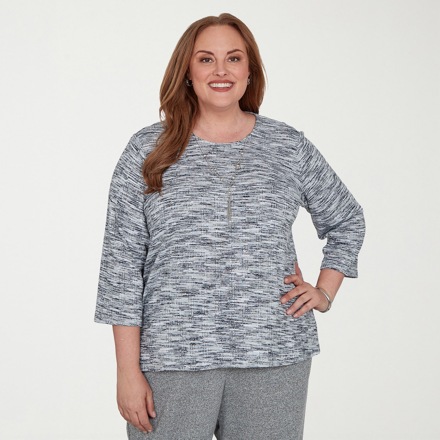 Alfred Dunner Womens Plus Crew Neck 3/4 Sleeve T-Shirt