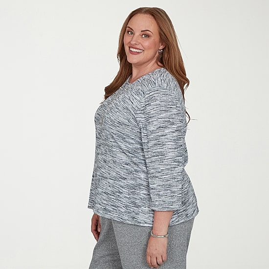 Alfred Dunner Classics Womens Plus Crew Neck 3/4 Sleeve T-Shirt