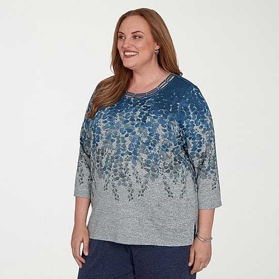 Alfred Dunner Classics Womens Plus Crew Neck 3/4 Sleeve T-Shirt