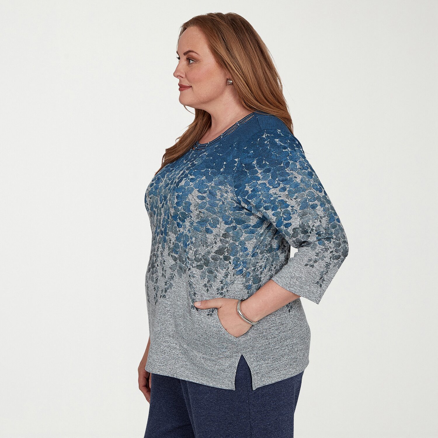 Alfred Dunner Womens Plus Crew Neck 3/4 Sleeve T-Shirt