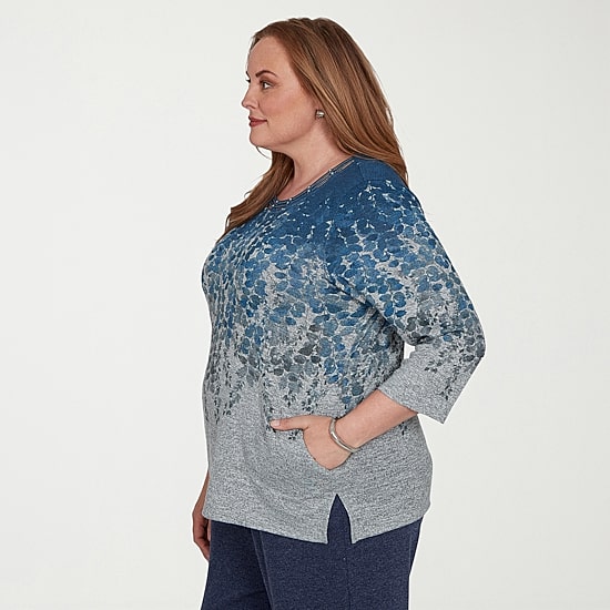 Alfred Dunner Classics Womens Plus Crew Neck 3/4 Sleeve T-Shirt