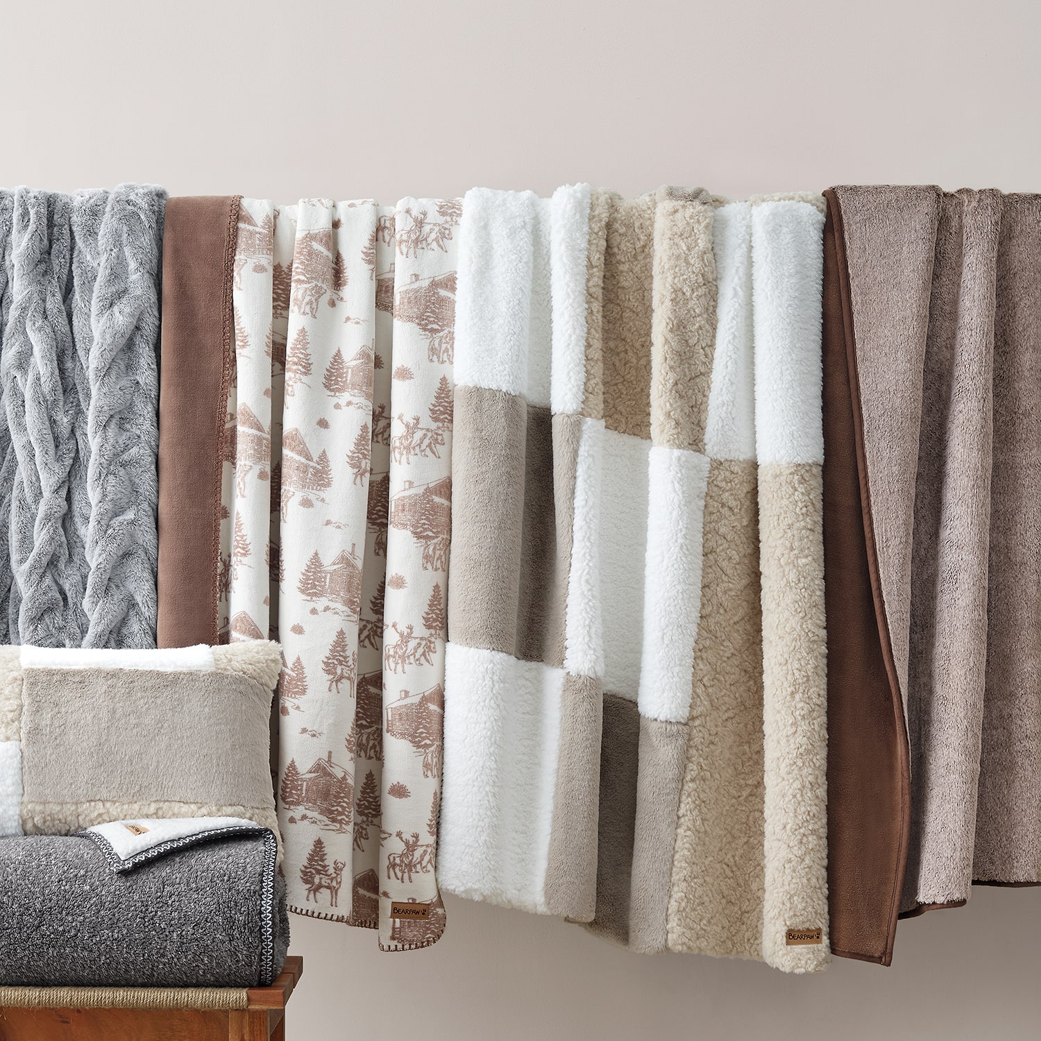 Bearpaw Everly Pieced Faux Fur 50x60 Washable Midweight Throw
