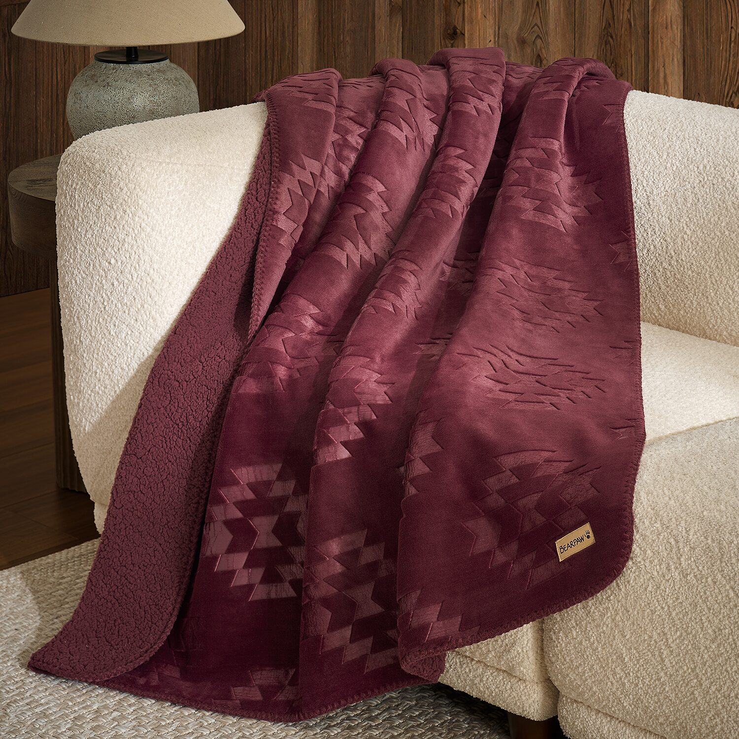 Bearpaw Danivale Embossed Flannel To Sherpa Washable Midweight Throw