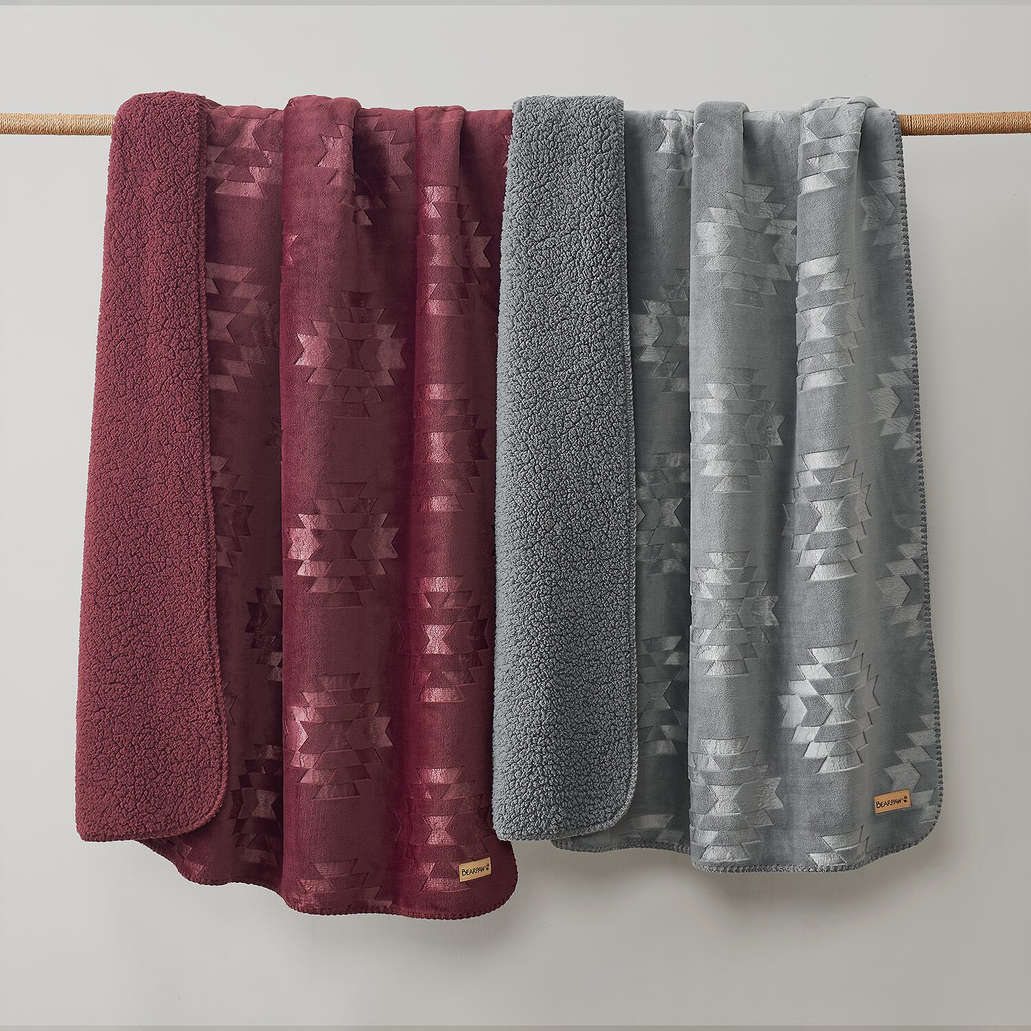 Bearpaw Danivale Embossed Flannel To Sherpa Washable Midweight Throw