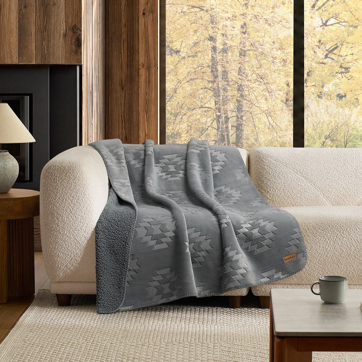 Bearpaw Danivale Embossed Flannel To Sherpa Washable Midweight Throw