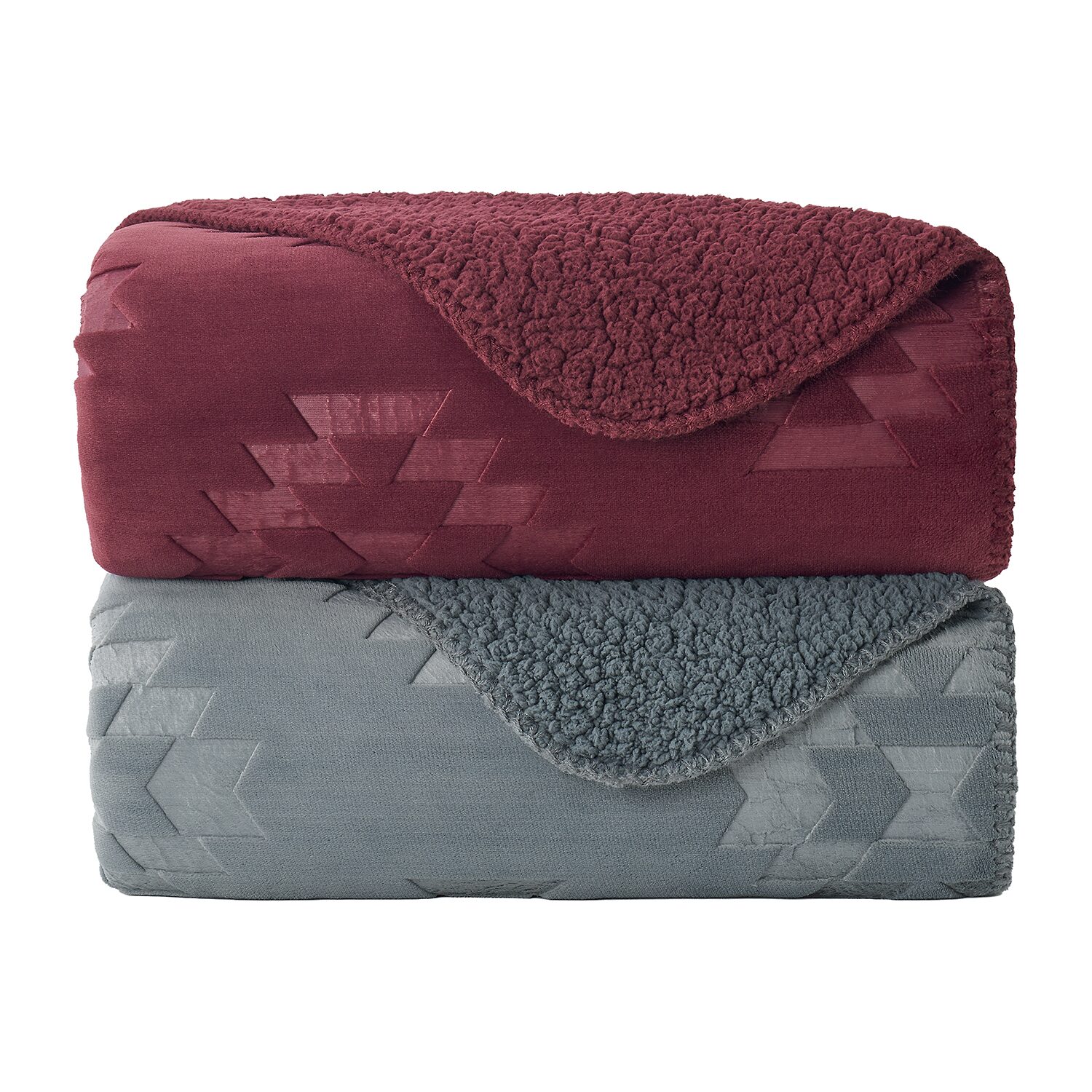 Bearpaw Danivale Embossed Flannel To Sherpa Washable Midweight Throw