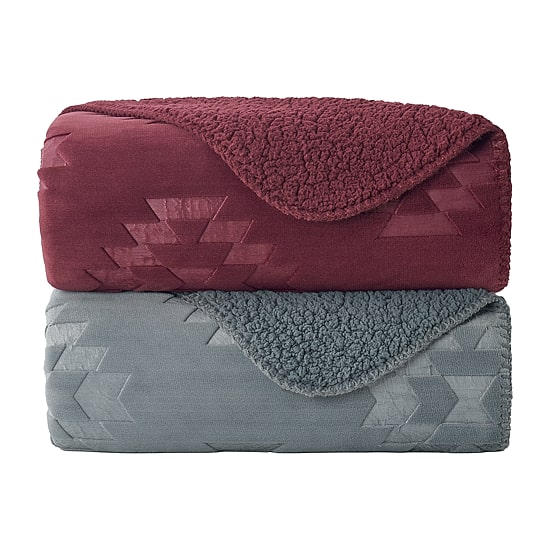 Bearpaw Danivale Embossed Flannel To Sherpa Washable Midweight Throw
