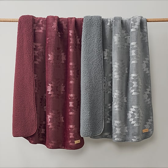 Bearpaw Danivale Embossed Flannel To Sherpa Washable Midweight Throw