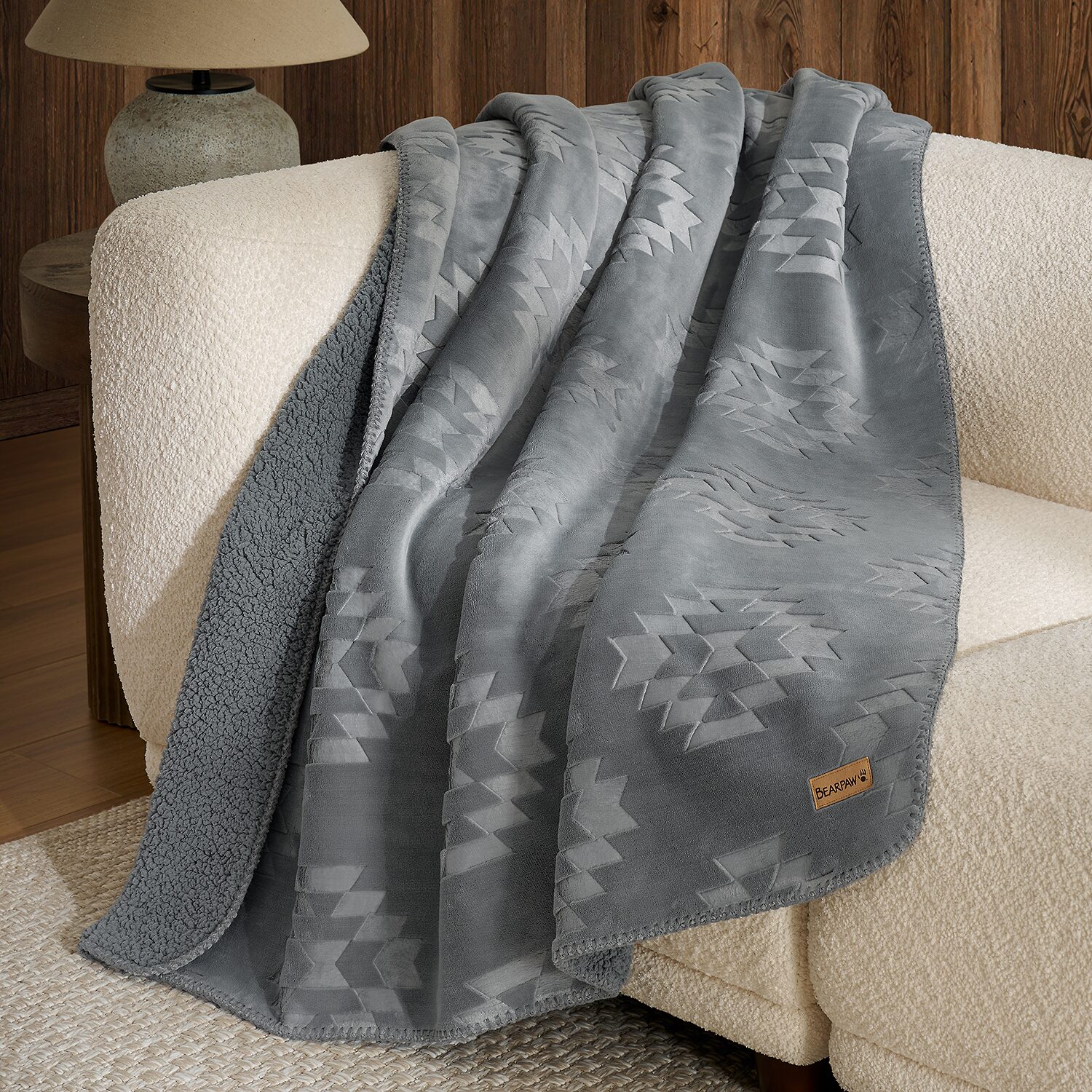 Bearpaw Danivale Embossed Flannel To Sherpa Washable Midweight Throw