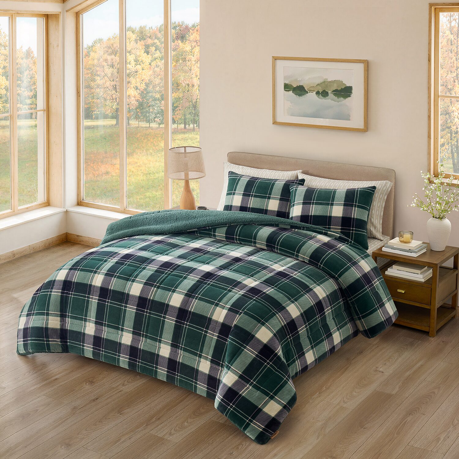 Bearpaw Bobbi Plaid Flannel Sherpa 3-pc. Comforter Set