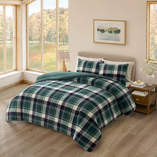 Bearpaw Bobbi Plaid Flannel Sherpa 3-pc. Comforter Set