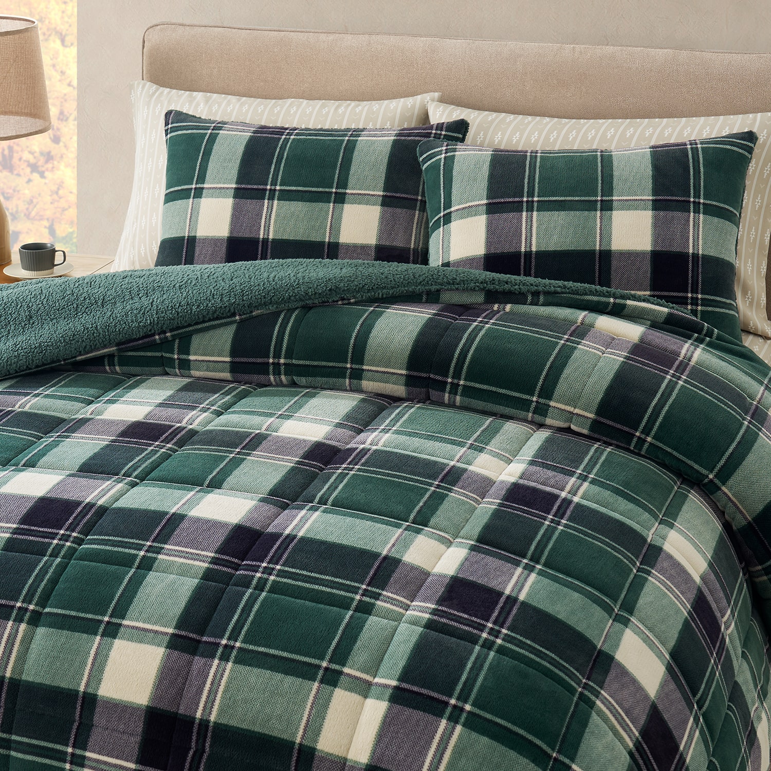 Bearpaw Bobbi Plaid Flannel Sherpa 3-pc. Comforter Set