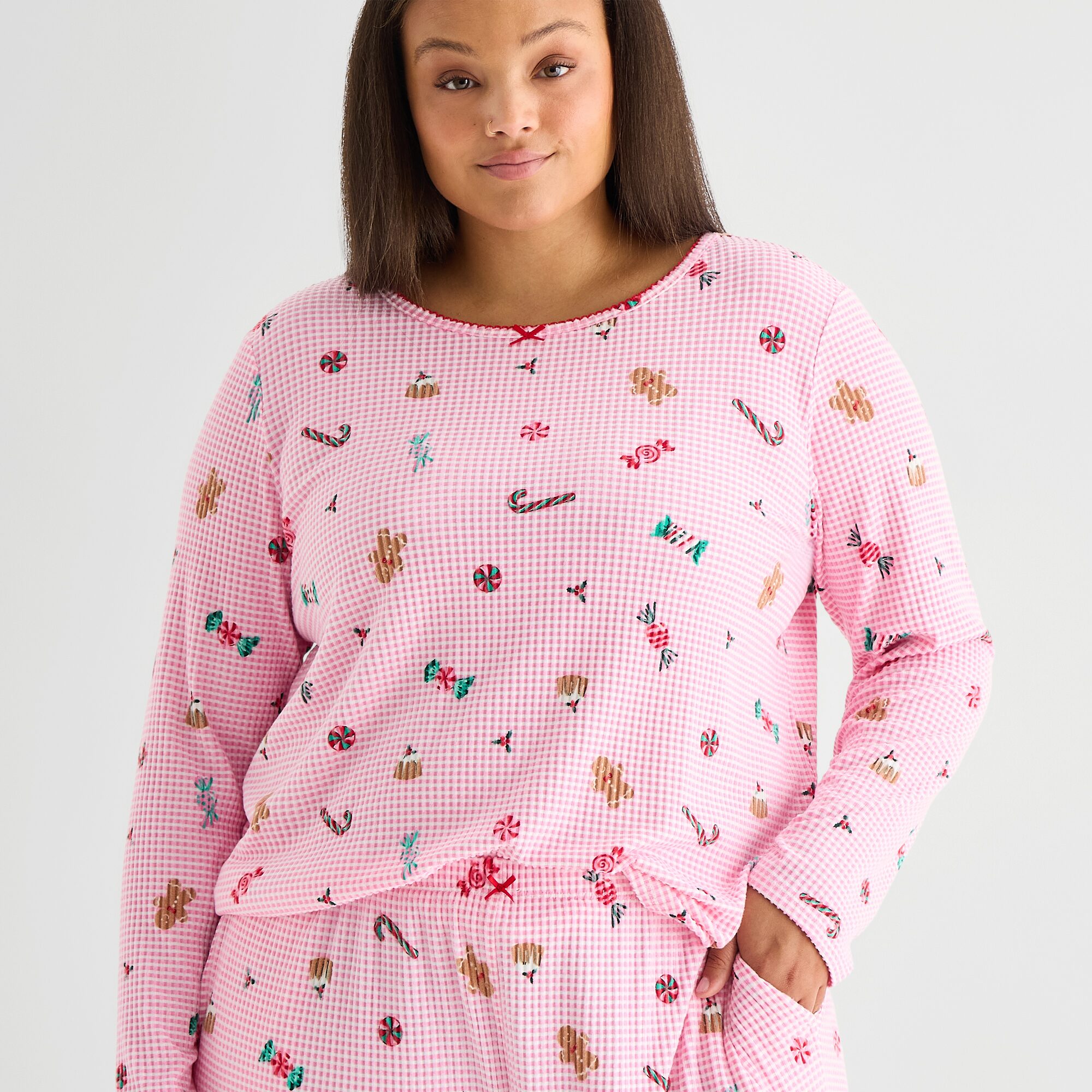 Jaclyn Womens Crew Neck Long Sleeve 2-pc. Plus Pajama Set