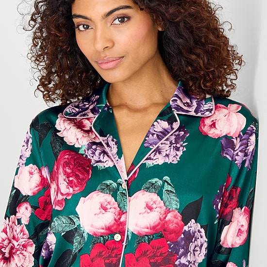 Ambrielle Womens Satin Long Sleeve Nightshirt