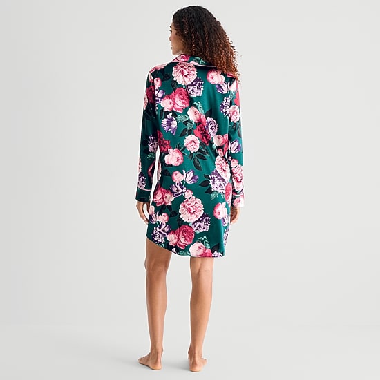 Ambrielle Womens Satin Long Sleeve Nightshirt