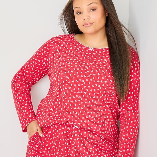 Jaclyn Womens Crew Neck Long Sleeve 2-pc. Plus Pajama Set