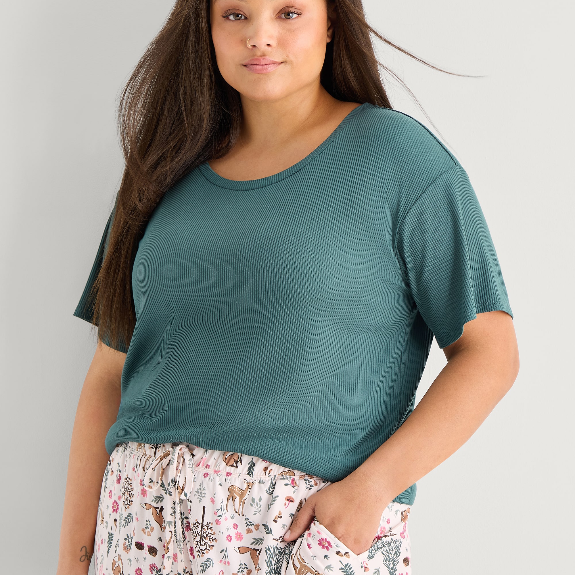 Jaclyn Womens Crew Neck Short Sleeve 2-pc. Plus Pajama Set