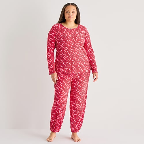 Jaclyn Womens Crew Neck Long Sleeve 2-pc. Plus Pajama Set In Red