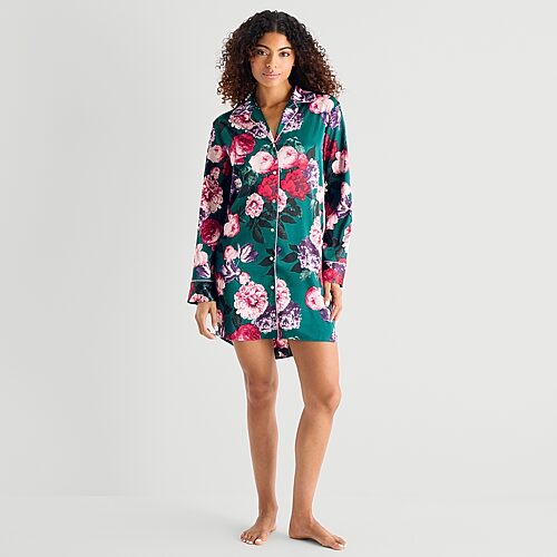 Ambrielle Womens Satin Long Sleeve Nightshirt In Green