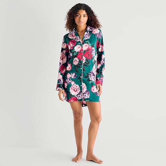 Ambrielle Womens Satin Long Sleeve Nightshirt