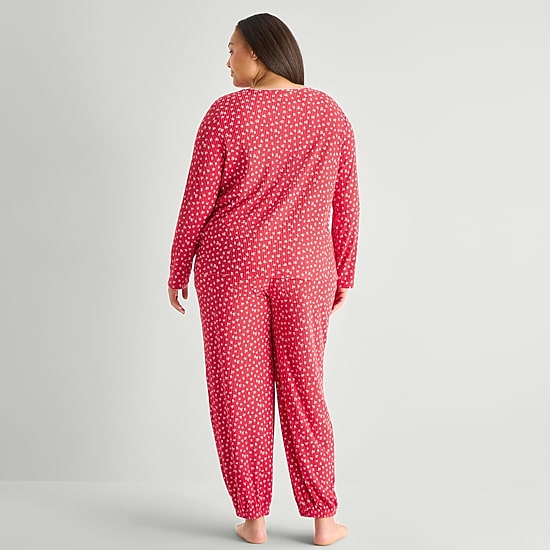 Jaclyn Womens Crew Neck Long Sleeve 2-pc. Plus Pajama Set