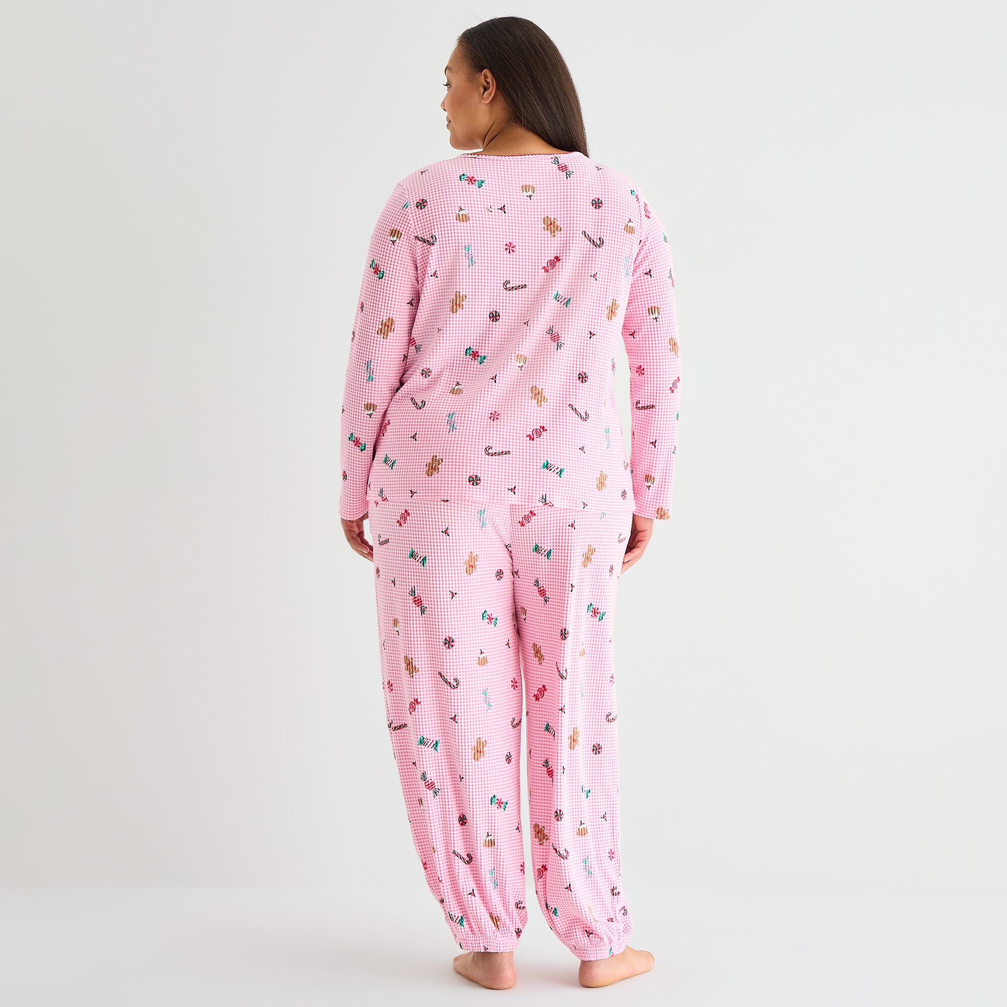 Jaclyn Womens Crew Neck Long Sleeve 2-pc. Plus Pajama Set