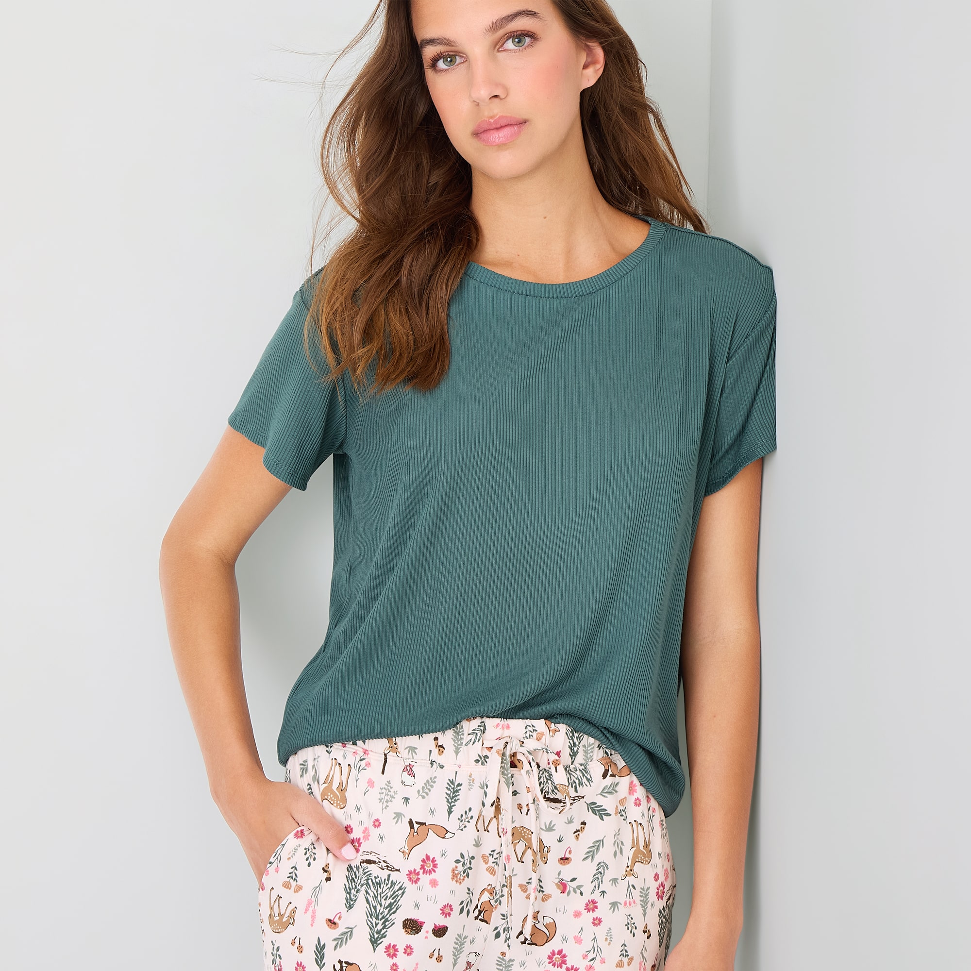 Jaclyn Womens Crew Neck Short Sleeve 2-pc. Pajama Set