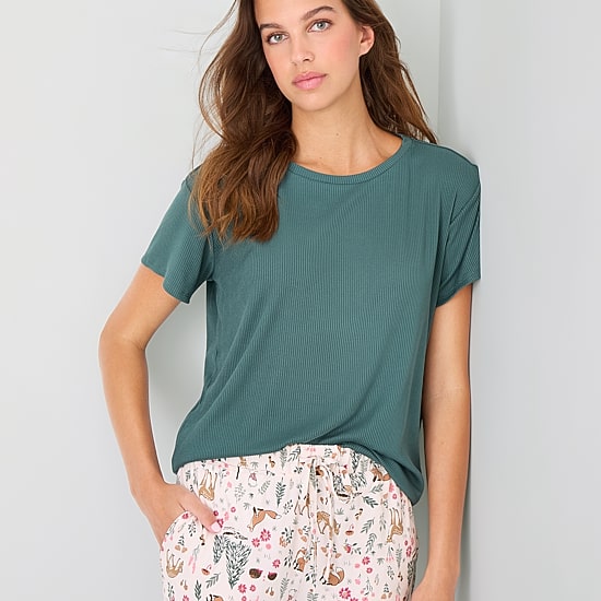 Jaclyn Womens Crew Neck Short Sleeve 2-pc. Pajama Set