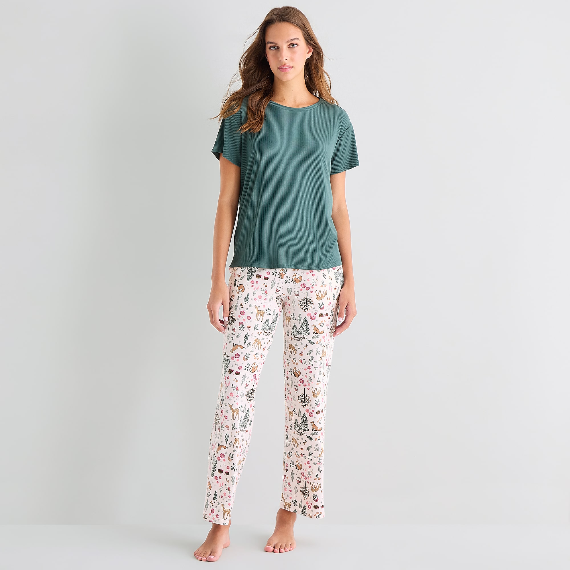 Jaclyn Womens Crew Neck Short Sleeve 2-pc. Pajama Set