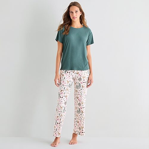 Jaclyn Womens Crew Neck Short Sleeve 2-pc. Pajama Set In Green