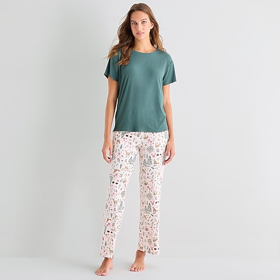 Jaclyn Womens Crew Neck Short Sleeve 2-pc. Pajama Set