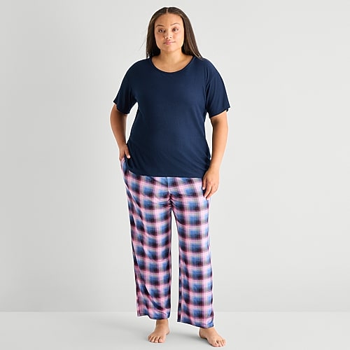 Jaclyn Womens Crew Neck Short Sleeve 2-pc. Plus Pajama Set In Blue